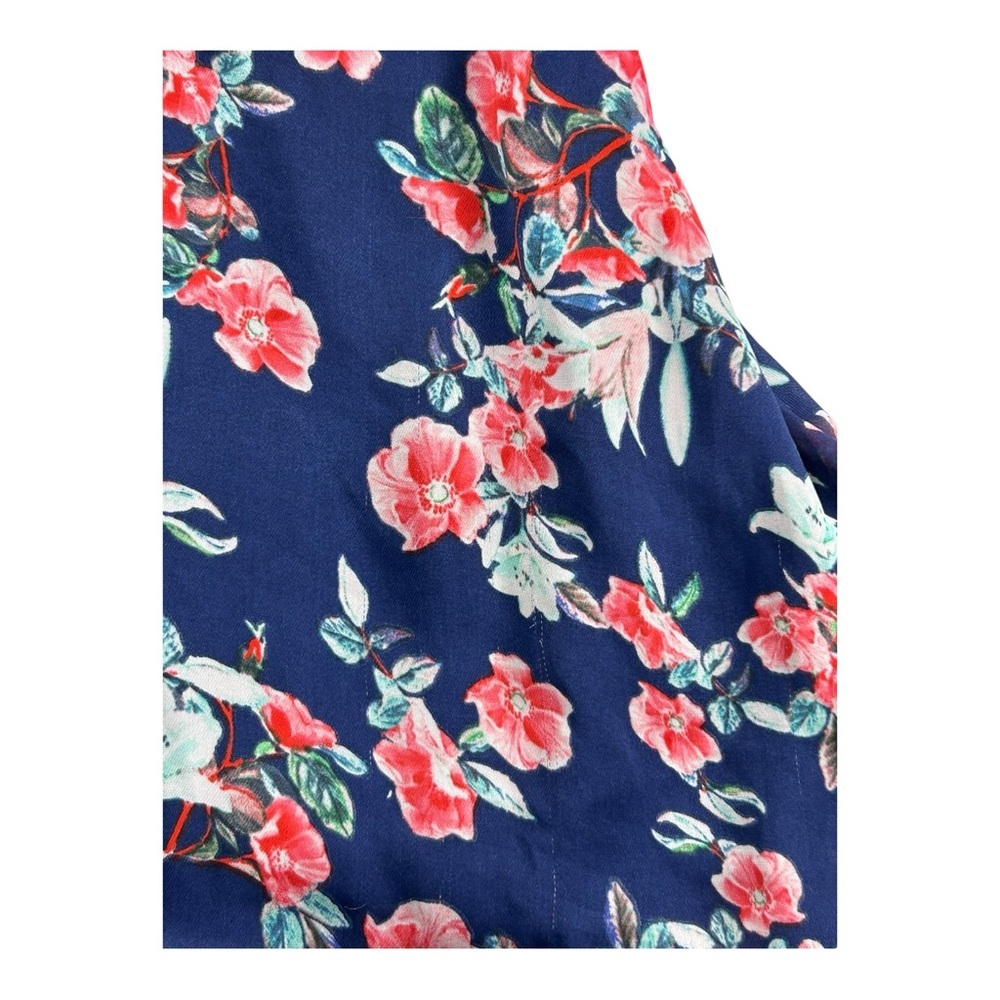 Parker Floral Navy Blue Sleeveless Dress size Medium Wrap Front Tie Waist Flowy - Picture 11 of 14